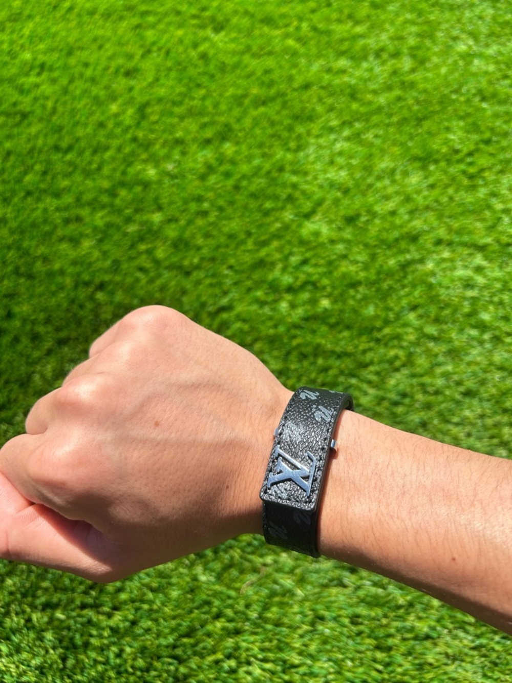 Leather-Style Black Wearable Bracelet with Metallic Accent
